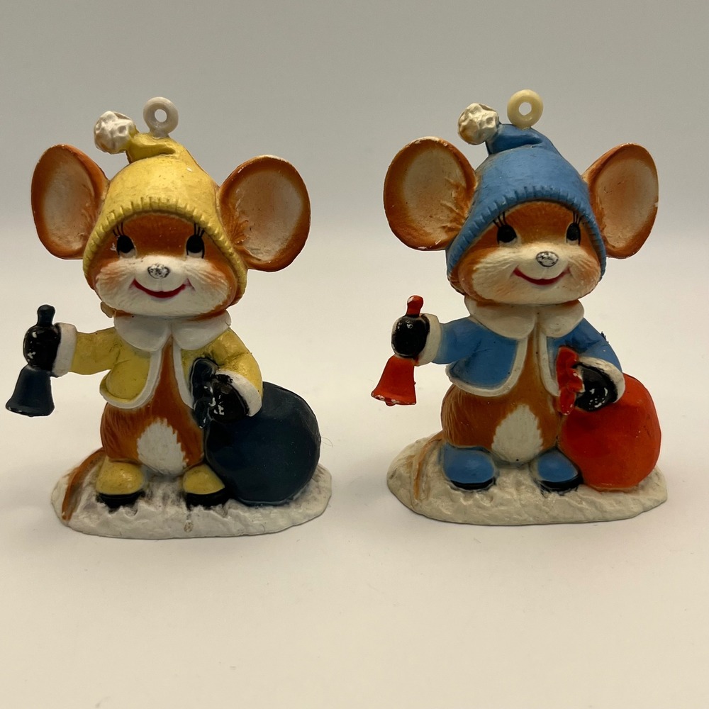 Christmas Mice molded vintage ornament lot 3 inches retro kitsch 80s